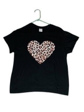 Black Short Sleeve Tee with Leopard Heart Graphic